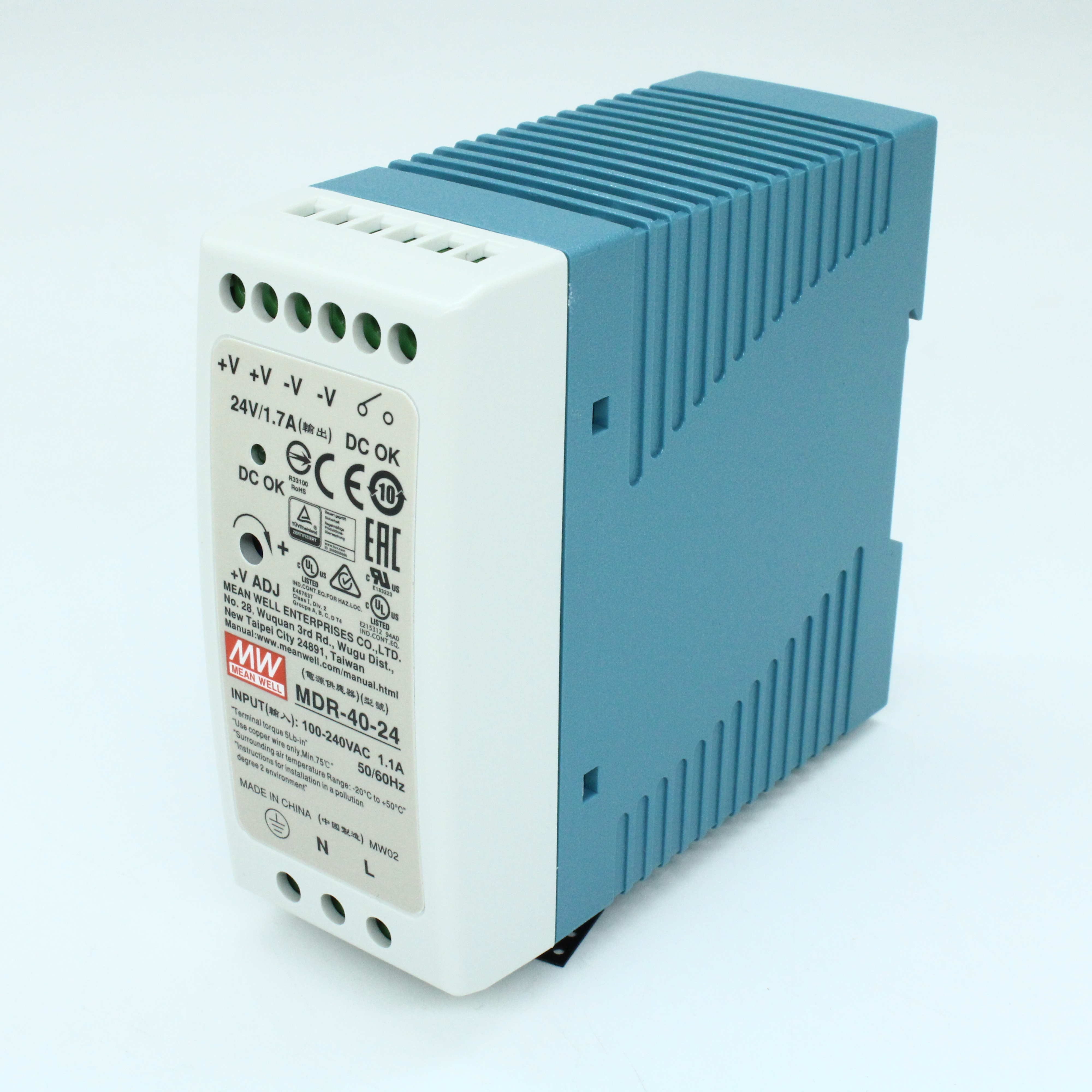 Преобразователь AC-DC на DIN-рейку  40Вт, выход 24В/1,66A, рег. вых 24…30В, вход 85…264V AC, 47…63Гц /120…370В DC, изоляция 3000В AC, в кожухе  40х90х100мм, -20…+70°С