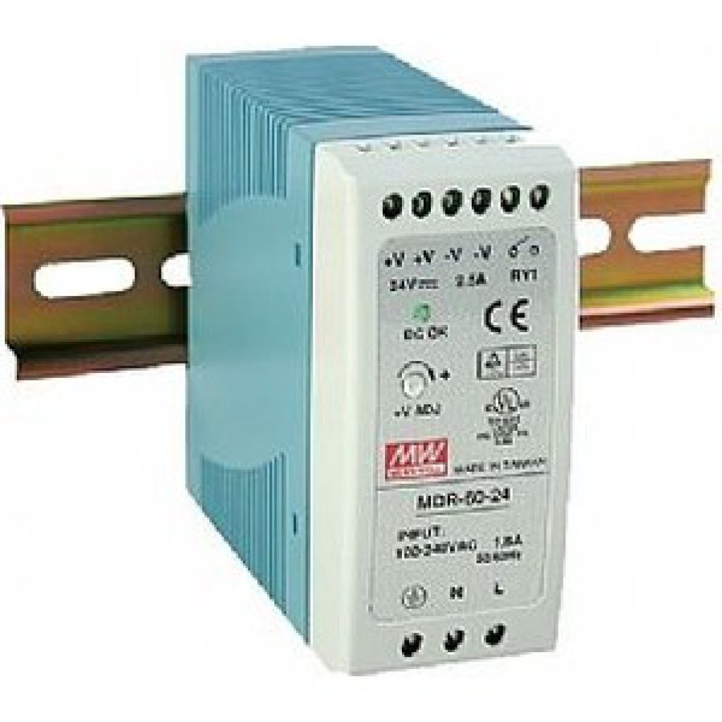Преобразователь AC-DC на DIN-рейку  60Вт, выход 24В/0…2,5A, рег. вых 24…30В, вход 85…264V AC, 47…63Гц /120…370В DC, изоляция 3000В AC, в кожухе  40х90х100мм, -20…+70°С
