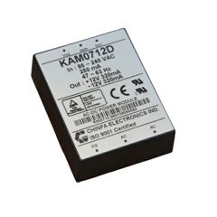 AC-DC, 7Вт, 2 выхода ±12В/±0.32А,  вход 85…265VAC, 47…63Гц / 120...370VDC,  изоляция 3000V AC, в кожухе 58х45х18.5мм, -20…+50°С
