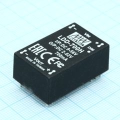 DC/DC LED понижающий, вход 9…56В, выход 2…52В/0.7А, КПД до 97%, вход On/Off/DIMM, 31.8x20.3x12.2мм, DIP, -40…71°C, пластик