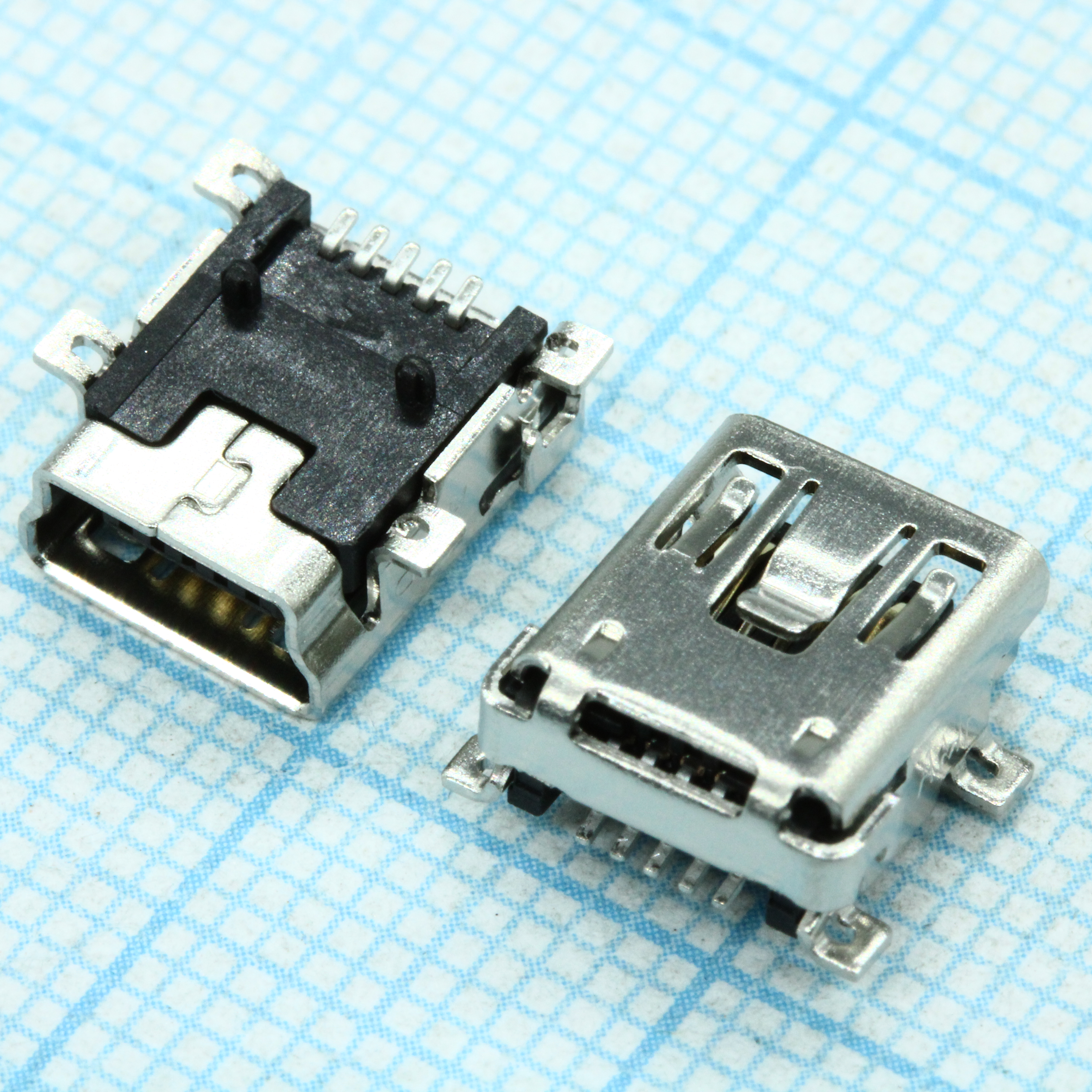 Разъем Mini USB тип B, USB 2.0, розетка, 5 вывод(-ов), Поверхностный Монтаж (SMD), Прямой Угол