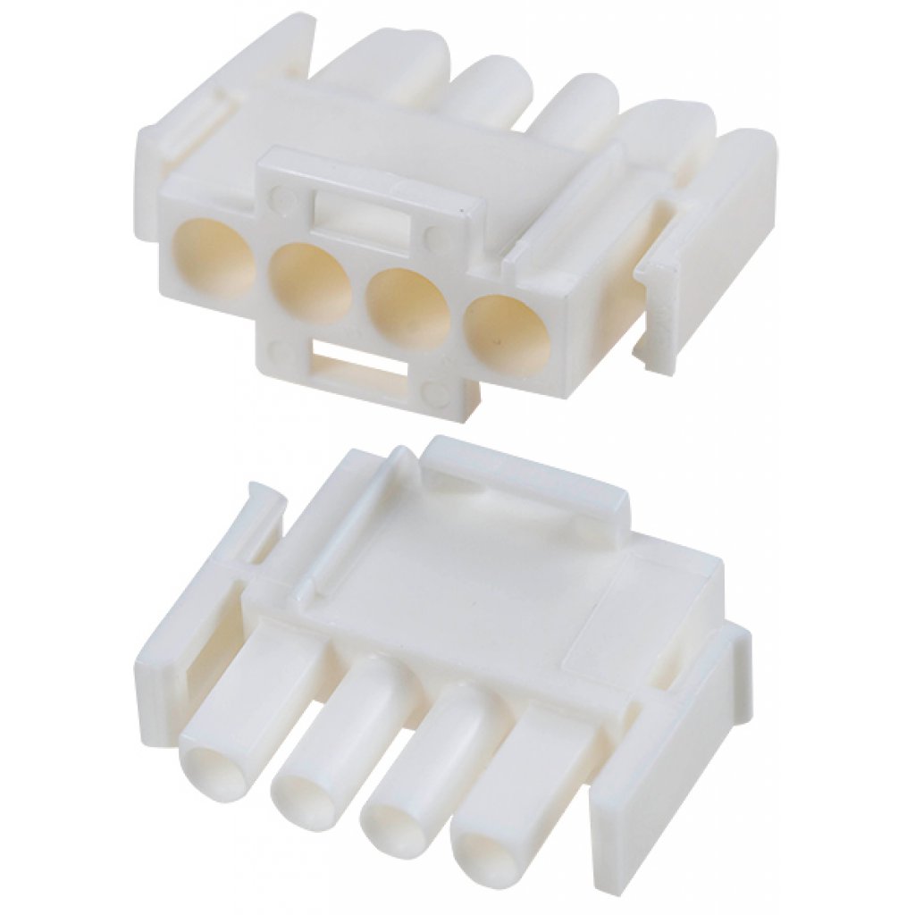 Корпус разъема Universal MATE-N-LOK, розетка 4PIN, In-Line (Nylon, UL 94V-0) без контактов, шаг 6.35 мм