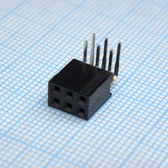 Гнездо на плату угловое 2x3 конт., шаг 2.54 мм., длина 8.5мм