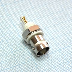 Разъем  BNC Коаксиальный, Прямое Гнездо с Гайкой, Пайка, 50 Ом, Латунь, 4GHz