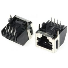 Разъем модульный RJ-45 розетка 8 контактов шаг 2.54мм угловой монтаж в отверстие 8 терминалов 1 порт коробка/лоток