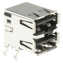 Разъем сдвоенный USB, тип A, розетка USB 2.0, 8 выводов (2 порта), Прямой Угол