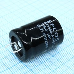 Конденсатор алюминиевый электролитический 100мкФ 450В ±20% (22 X 30мм) защелкиваемые выводы 10мм 1.23Ом 670мА 3000час 105°С автомобильного применения россыпь