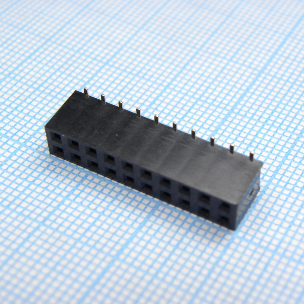 Гнездо на плату SMD 2x10 конт., шаг 2.54мм, высота 7.4мм, позолоч.