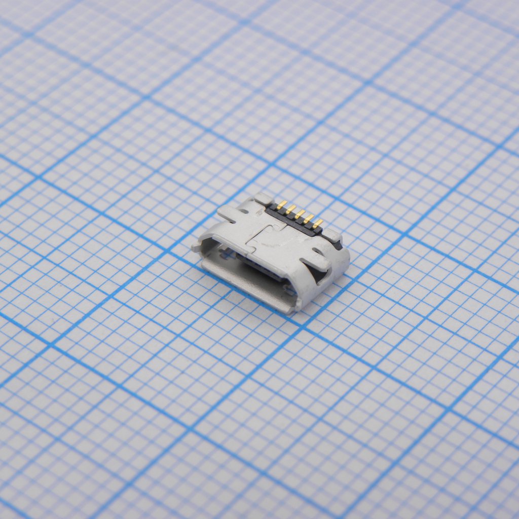 Разъем Micro USB экранированный, тип B, USB 2.0, розетка 5 выводов, Поверхностный Монтаж