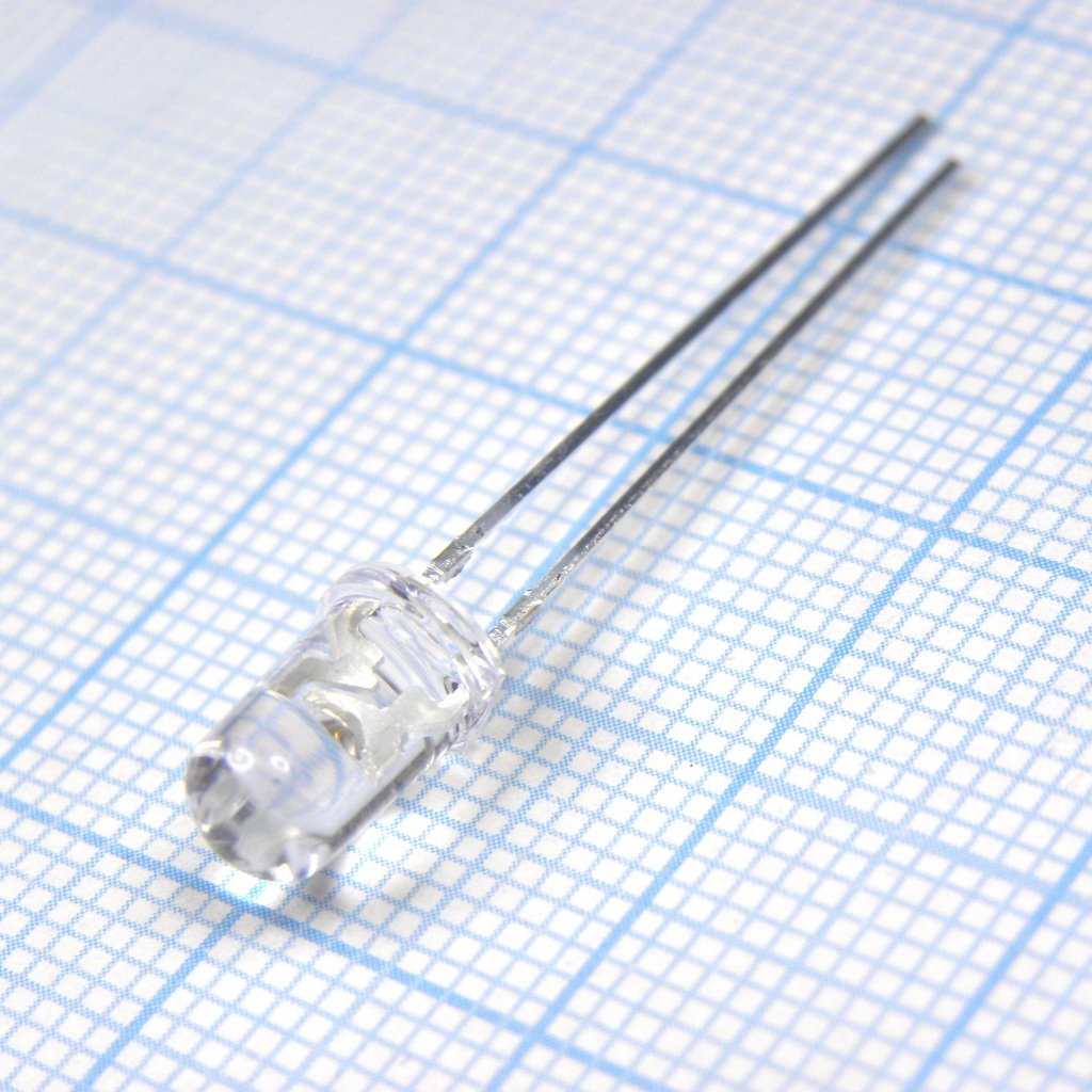 Светодиод 5мм/зеленый/525нм/5000-7000мкд/прозрачный/18°