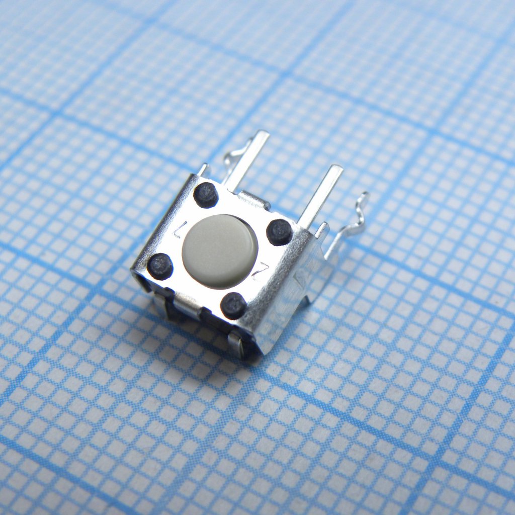 Кнопка тактильная 6х6мм угловая h=0.9mm усилие нажатия 0.98N(100гр) 0.05А 24В монтаж в отверстие