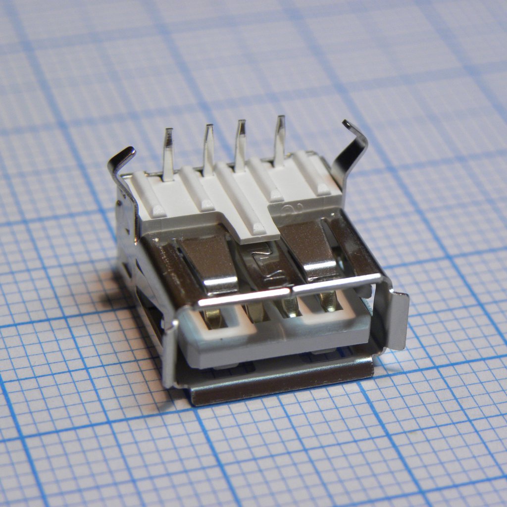 Разъем USB тип A 2.0 угловая розетка на плату, 4 конт.