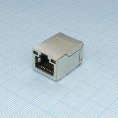Разъем экр. "гнездо" RJ-45 c согласующ. фильтром 10/100Base-TX (1:1), гориз., поверхностн. монтаж на плату (с крепл. "solder nail"), 2 верхн. светодиод. (лев.зел./прав.желт.), без лепестк., от -40...+85°С, Lк. = 23.05 мм, упак. на ленте