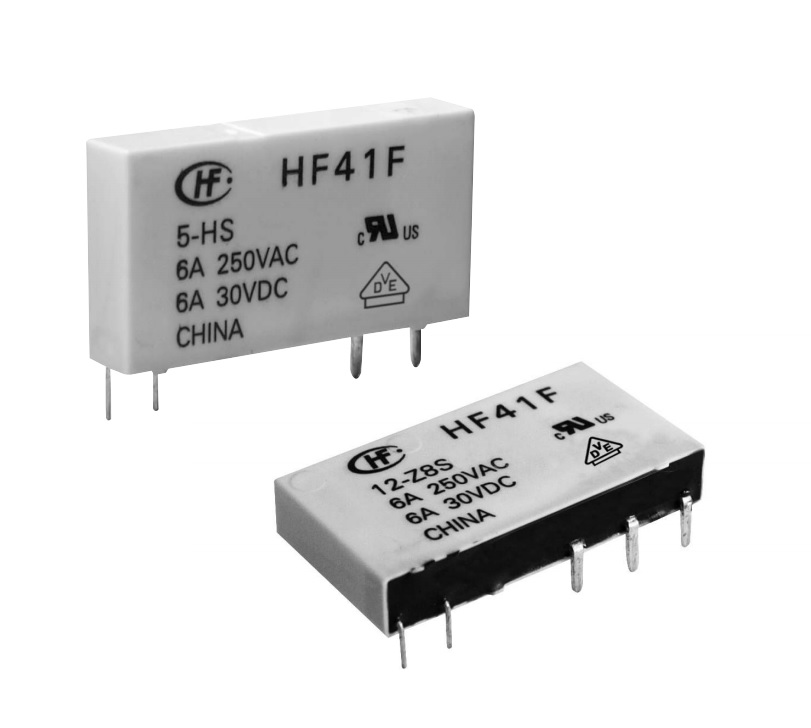 Сверхминиатюрное силовое реле серия HF41F SPDT (одна контактная группа-два направления) катушка 24В вертикальный монтаж