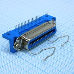 Разъем Centronics, розетка 36 контактов угловая на плату, синий изолятор