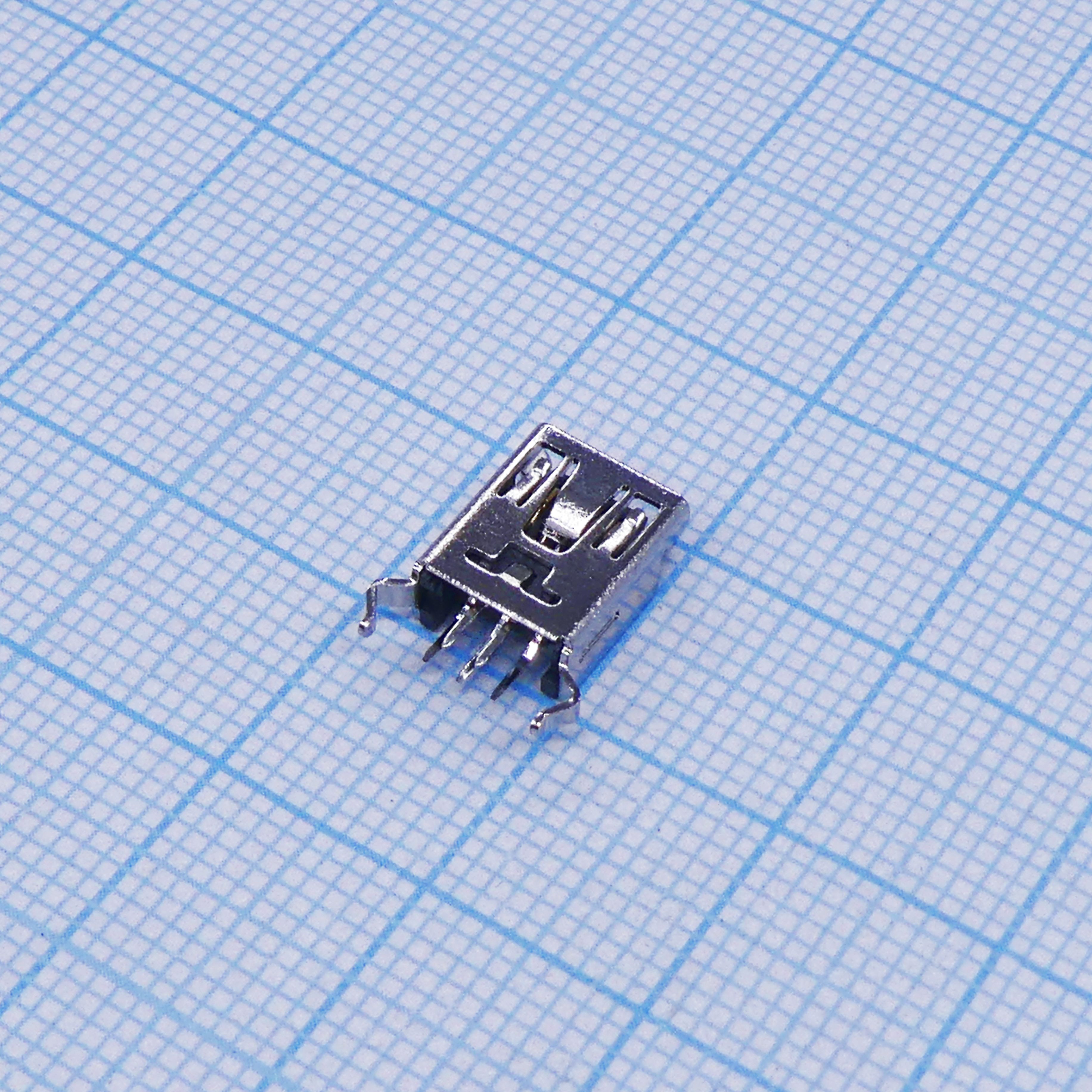 Разъем Mini USB B розетка 5 контактов вертикальная, монтаж в отверстия
