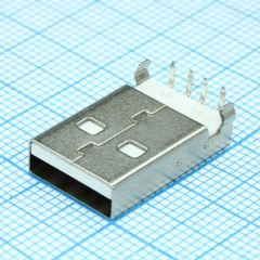 Разъем USB A вилка угловая на плату, белый изолятор, монтаж в отверстия