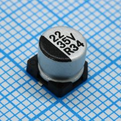 Конденсатор алюминиевый  электролитический 22мкФ 35В ±20% (6.3 X 5.5мм) для поверхностного монтажа 230мА 2000час 105°С лента на катушке