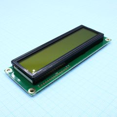 ЖКИ знакосинтезирующий 16 x 2, STN Желто-зеленый Позитивный/прозрачно-отражающий светодиодная подсветка желто-зеленая размеры 122х44, видимая область 99х24, питание 5В, -20...70°C, контактные площадки снизу 16 выводов
