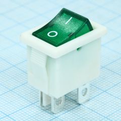 Выключатель клавишный 6А 250В ON-OFF 4 Pin -белый- с зеленой подсветкой