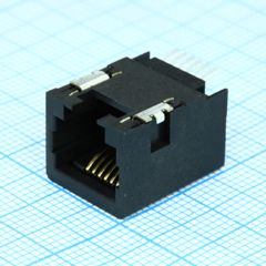 Модульный разъем Cat 3, RJ-11 RCP 6 контактов 1.27мм угловой для поверхностного монтажа 6 выводов 1 порт лента на катушке