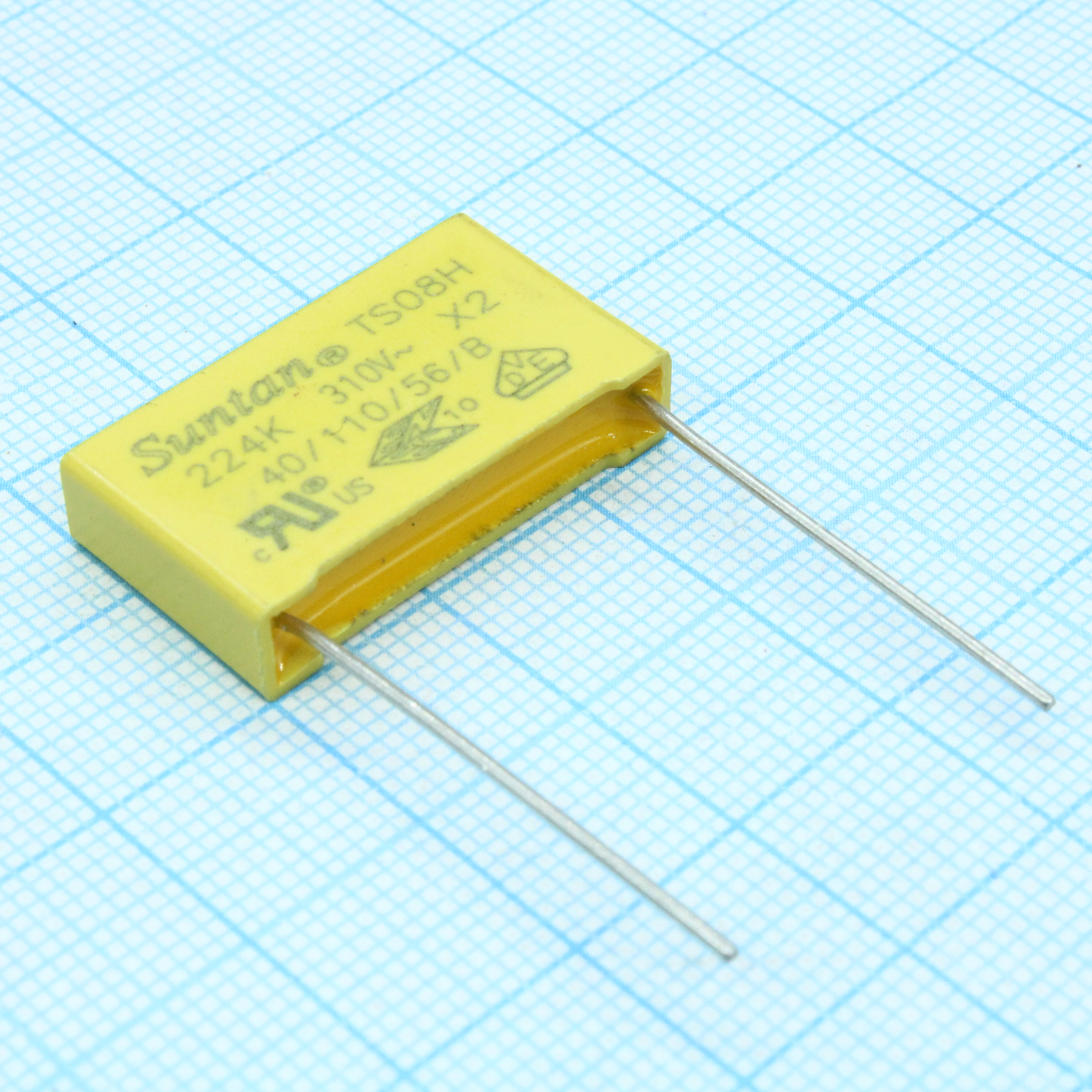 Пленочный помехоподавляющий конденсатор X2, 0.22uF ±10%, 310VAC, радиальные выводы с шагом 22.5mm, (26 x 6 x 15mm)