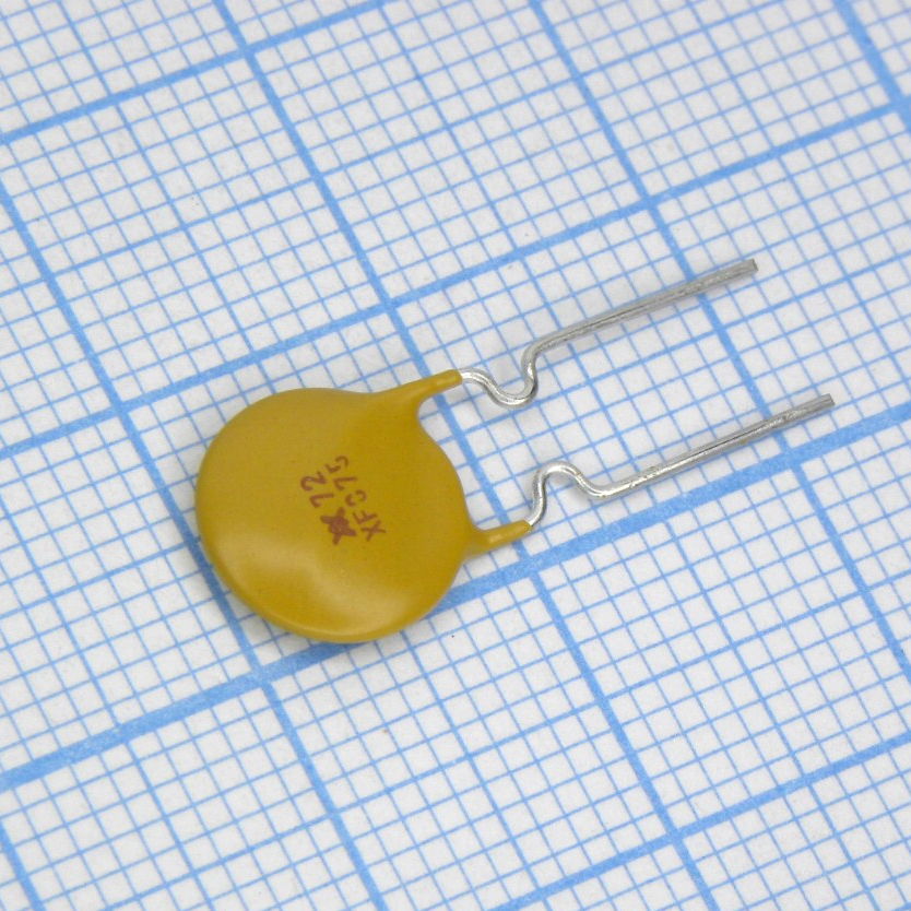 Самовосстанавливающийся предохранитель PTC 0.75A(hold) 1.5A(trip) 72V 40A 0.92W 6.3s 0.25Ohm, радиальные выводы, 10.2 X 3 X 15.2mm, россыпью