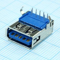 Разъем USB, тип A, USB 3.0, розетка, 9 выводов, угловая, DIP монтаж
