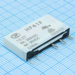 Сверхминиатюрное силовое реле серия HF41F SPDT (6А одна контактная группа на переключение) катушка 12В вертикальный монтаж