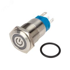 Кнопка антивандальная d16 3A 250B б/фикс (5c) OFF-(ON) плоская 250В подсв/красная POWER