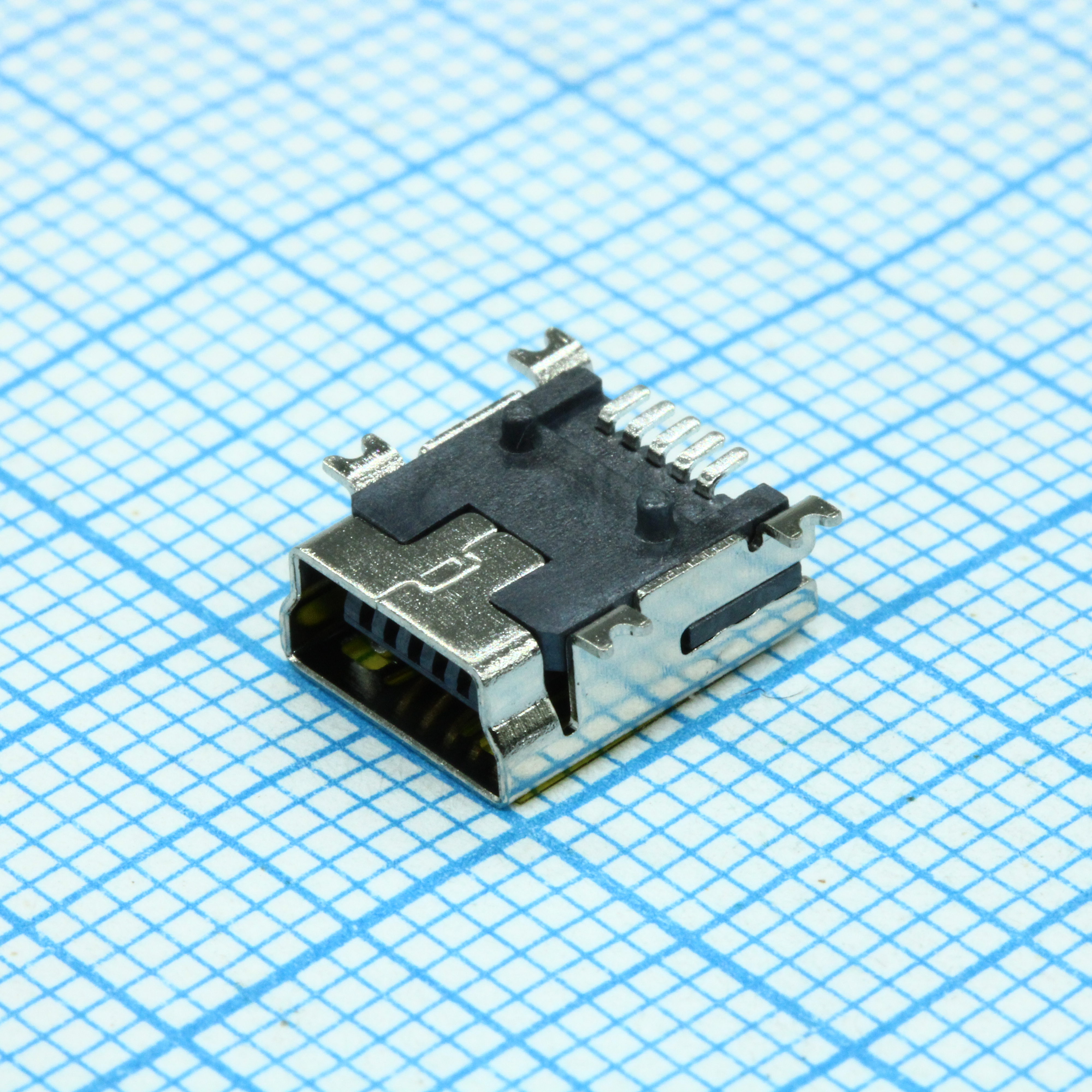 Разъем Mini USB B розетка 5 контактов угловая на плату для поверхностного монтажа
