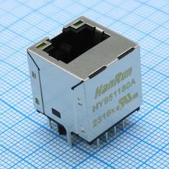 Разъем RJ-45 (гнездо) угловой c индикацией на плату