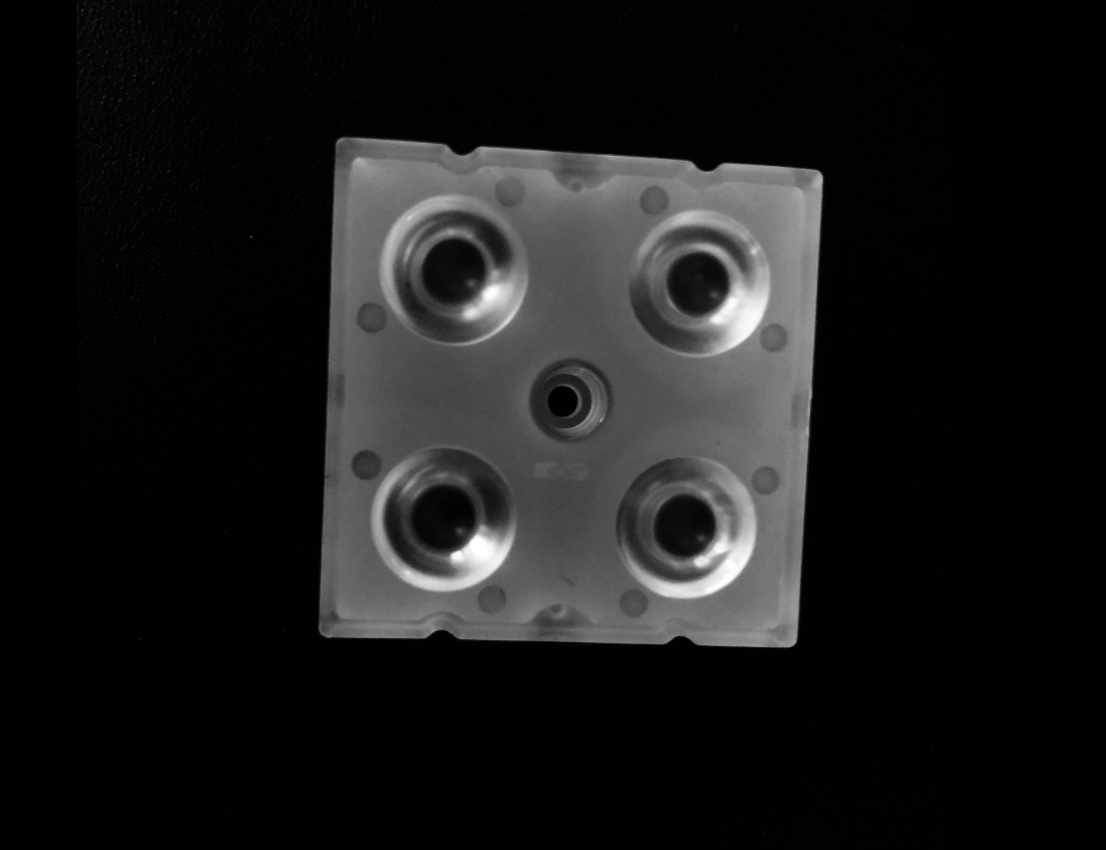 Групповая квадратная линза 2x2 на 4 светодиода 5050/3535/3030 эфф=90%, ~30°, 50x50мм H:7.5мм PC