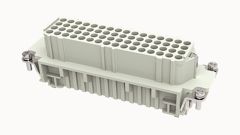 Розеточная контактная вставка, обжимная фиксация, 64 полюса + PE, типоразмер 24B, 250V, 10A, (обжимные контакты поставляются отдельно)