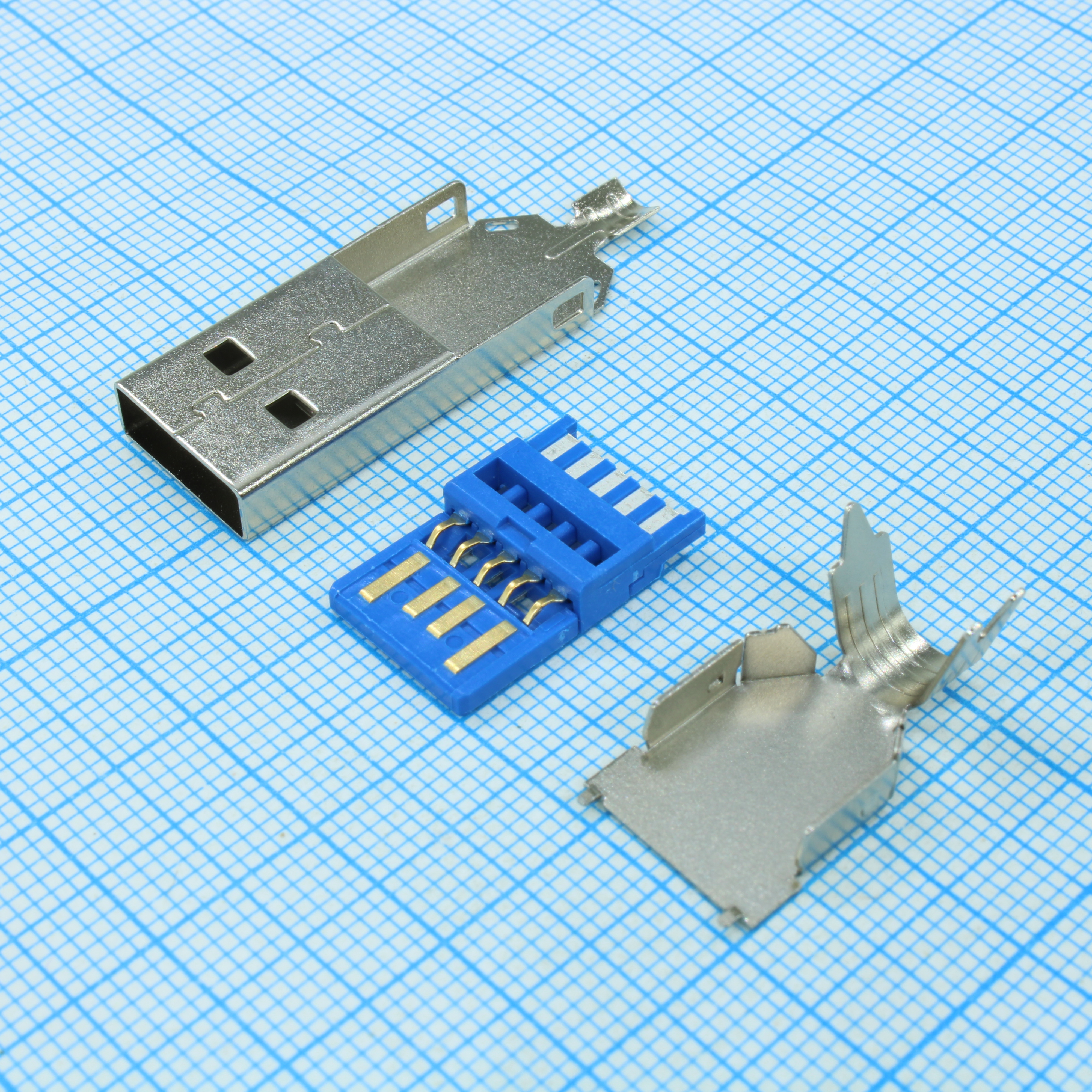 Разъем USB 3.0 тип A вилка 9 контактов на кабель под пайку