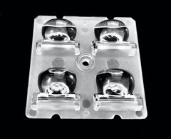 Групповая квадратная линза 2x2 на 4 светодиода 5050/3535 эфф=90%, T4 80°x60°, 50x50мм H:8.62мм