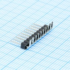 Соединитель штыревой, вилка на плату однорядная угловая 10pin(1x10), шаг 2.54мм (A=3mm, B=6mm, C=6.07mm), тип - D