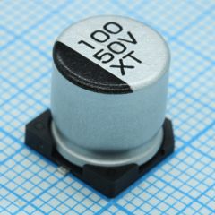 Конденсатор алюминиевый электролитический 50В 100мкФ ±20%, SMD 10*10.5мм 175мА 2000ч, -40...+85°C
