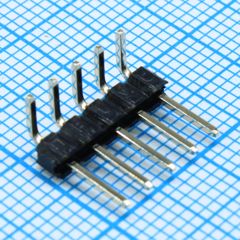 Соединитель штыревой, вилка на плату однорядная угловая, 5pin(1x5), шаг 2.54мм (A=6.3mm, B=3.20mm, C=4.36mm), тип - U