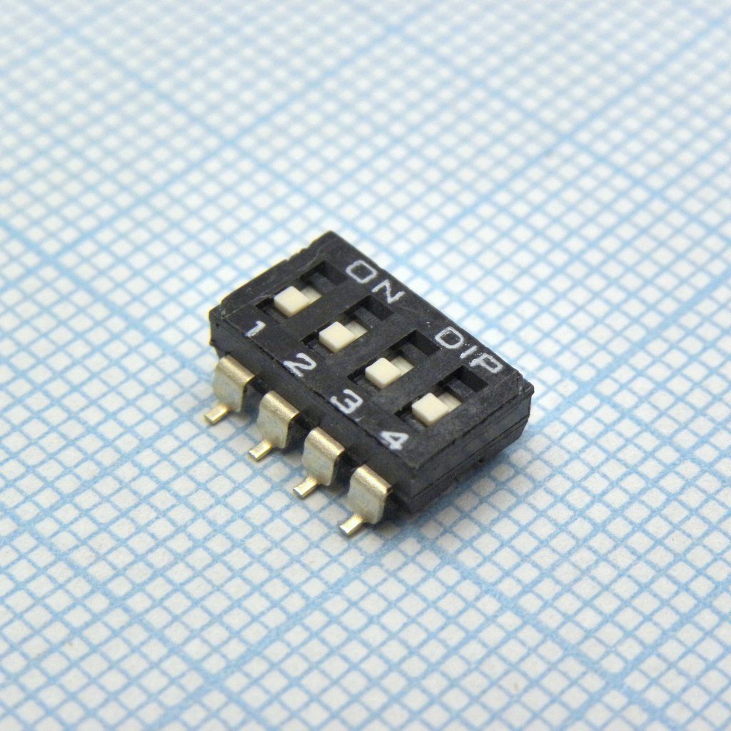 Движковый переключатель 4 группы SMD монтаж 2.54мм 25мА 24В