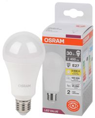 Лампа светодиодная LED Value LVCLA250 30SW/830 230VFR 30Вт A матовая 3000К тепл. бел. E27 2400лм угол пучка 180град. 220-240В пластик (замена 300Вт) OSRAM 4058075696594