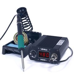 Миниатюрная паяльная станция 75Вт, регулировка температуры нагрева 200°C~480°C, в комплекте подставка, губка и стружка для чистки жала