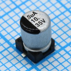 SMD Конденсатор алюминиевый электролитический 35В, 10мкФ ±20%, размер 4 X 5.8мм, 1.45 Ом, 80мА, 2000ч, 105С