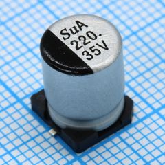 SMD Конденсатор алюминиевый электролитический 35В, 220мкФ ±20%, размер 8 X 10.5мм, 0.17 Ом, 450мА, 5000ч, 105С