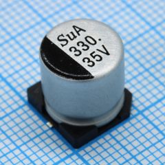 SMD Конденсатор алюминиевый электролитический 35В, 330мкФ ±20%, размер 10 X 10.5мм, 0.09 Ом, 850мА, 5000ч, 105С