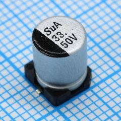 SMD Конденсатор алюминиевый электролитический 50В, 33мкФ ±20%, размер 6.3 X 7.7мм, 0.68 Ом, 185мА, 3000ч, 105С