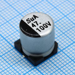 SMD Конденсатор алюминиевый электролитический 100В, 47мкФ ±20%, размер 10 X 10.5мм, 0.7 Ом, 200мА, 5000ч, 105С