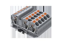 Проходная клемма, 3 точки подключения, тип фиксации провода: Push-in, номинальное сечение: 16 мм кв., 76A, 1000V, ширина: 12,2 мм, цвет: серый, тип монтажа: DIN35