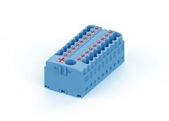 Блок распределения потенциала, 19 точек подключения, тип фиксации провода: Push-in, номинальное сечение: 1,5/4 мм кв., 32A, 450V, цвет: синий