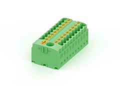 Блок распределения потенциала, 19 точек подключения, тип фиксации провода: Push-in, номинальное сечение: 2,5/6 мм кв., 41A, 450V, цвет: зеленый
